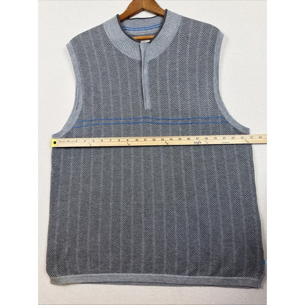 Tommy Bahama Mens Sweater Vest Gray Herringbone Quarter Zip XL Preppy CasualGolf